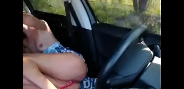  milf streams outside in the car 2